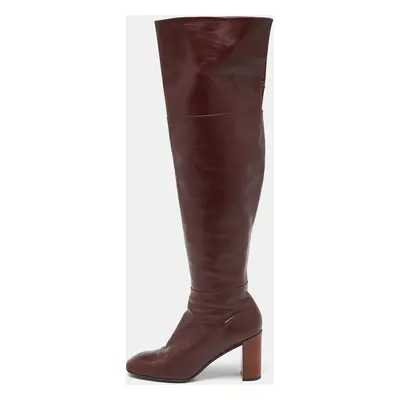 Louis Vuitton Burgundy Leather Over The Knee Length Boots Size