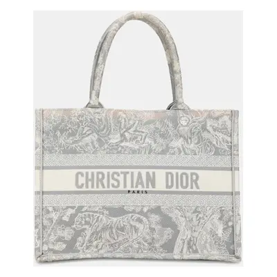 Dior Book Tote Medium Embroidery Handbag Bag Grey Canvas