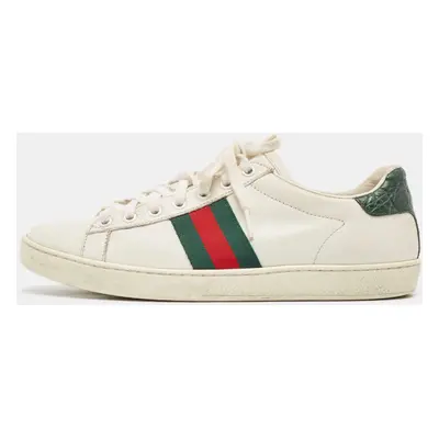 Gucci White Crocodile and Leather Ace Lace Up Sneakers Size