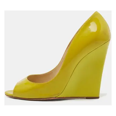 Jimmy Choo Yellow Patent Leather Bello Peep Toe Wedge Pumps Size