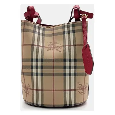 Burberry Beige Multicolor Coated Canvas and Leather Burberry Beige Multicolor Haymarket Bucket C