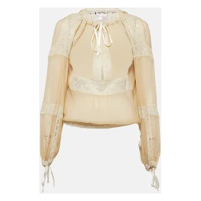 Sportmax Beige Lace and Silk Tie-Up Detail Blouse