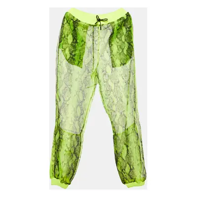 Off-White Neon Yellow Snake Print Organza Sheer Joggers