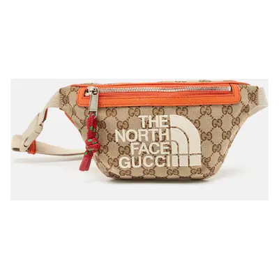 Gucci x The North Face Beige/Orange GG Canvas Belt Bag