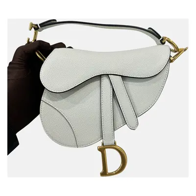 Dior white granular cowhide leather small saddle bag