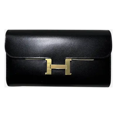 Hermes black and gold Box leather kelly long bag