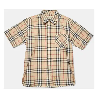 Burberry Kids Beige Tartan Check Cotton Button Front Shirt Yrs