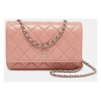 Chanel Peach Pink Quilted Leather CC Flap Wallet on Chain