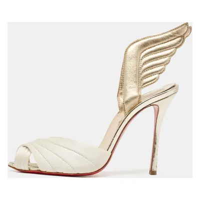 Christian Louboutin White/Gold Satin and Leather Samotresse Sandals Size