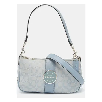 Coach Light Blue Signature Jacquard Canvas Lonnie Baguette Bag