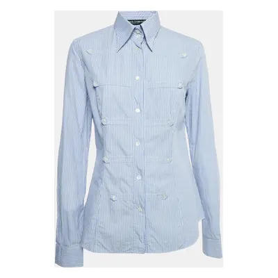 Dolce & Gabbana Blue Pinstripe Cotton Button Front Shirt