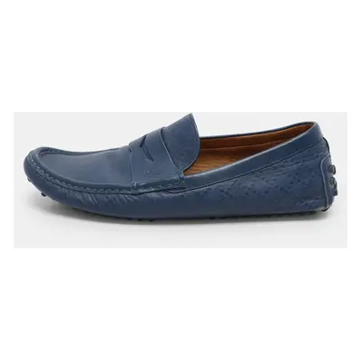 Gucci Blue Diamante Leather Penny Loafers Size 44.5