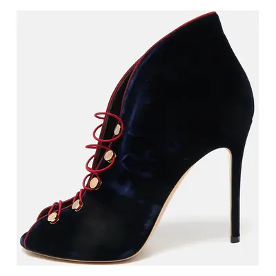 Gianvito Rossi Navy Blue Velvet Miral Booties Size