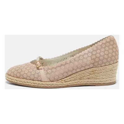 Salvatore Ferragamo Beige Leather Wedge Espadrille Pumps Size 39.5