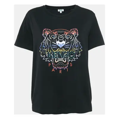 Kenzo Black Tiger Print Cotton Crew Neck T-Shirt