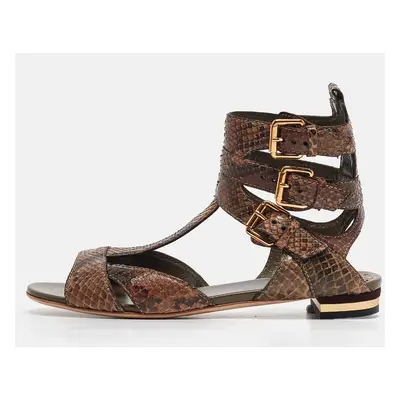 Gucci Brown/Beige Python Ankle Strap Sandals Size