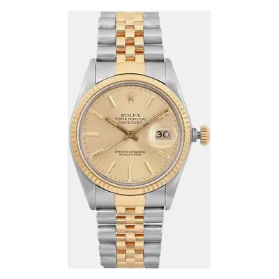 Rolex Champagne 18K Yellow Gold Stainless Steel Datejust Automatic Men's Wristwatch mm