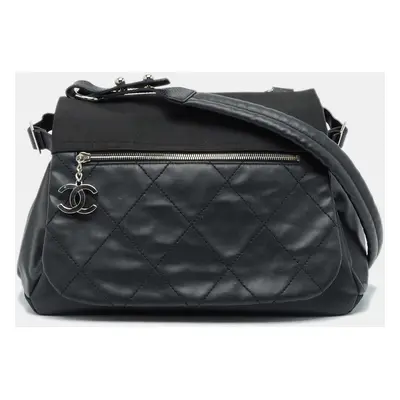 Chanel Black Quilted Coated Canvas Paris Biarritz Messenger Flap Bag