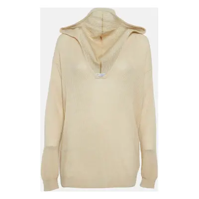 Brunello Cucinelli Beige Rib Knit Hooded Sweater