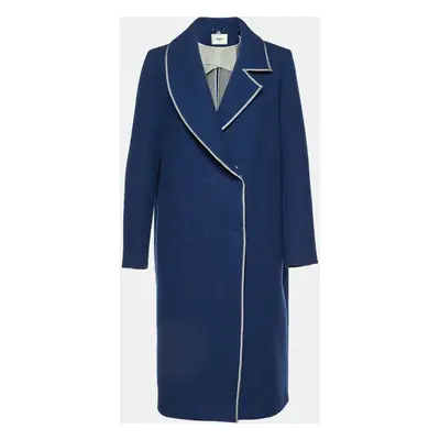 Fendi Navy Blue Fleece Wool Double Breasted Long Coat