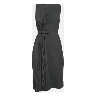 Valentino Dark Grey Wool Blend Pleated Sleeveless Short Dress