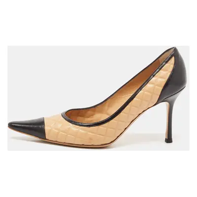 Chanel Black/Beige Leather Pointed Toe Pumps Size 37.5