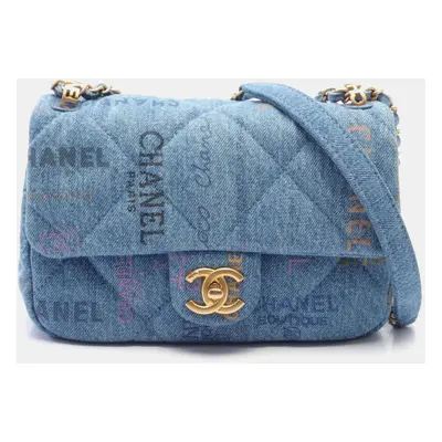 Chanel Blue Multicolor Denim Small Flap Bag