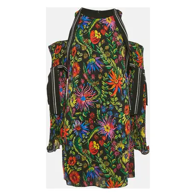 3.1 Phillip Lim Black/Multicolor Floral Print Crepe Cold Shoulder Mini Dress