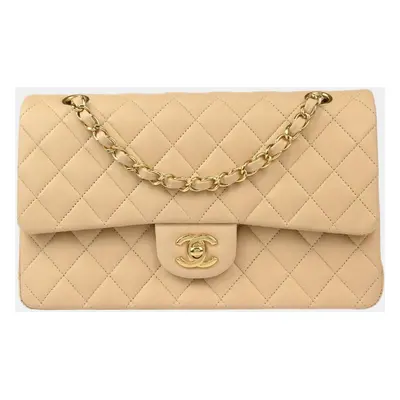 Chanel Beige Lambskin Medium Classic Double Flap Shoulder Bag