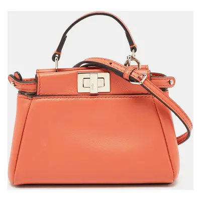 Fendi Brick Brown Leather Micro Peekaboo Top Handle Bag