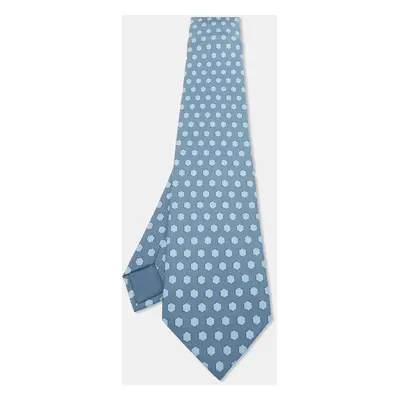 Hermes Blue Hexagon Print Silk Tie