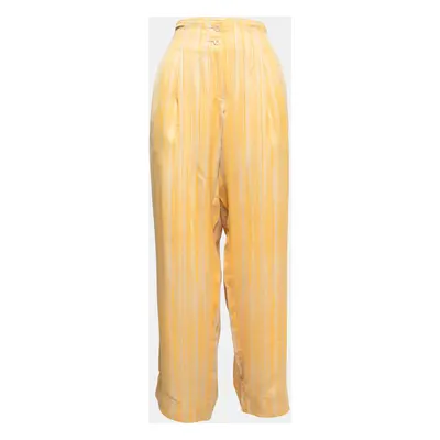 Bottega Veneta Yellow Striped Satin Wide Leg Trousers