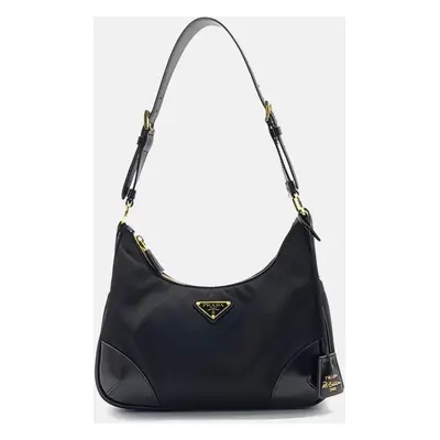 Prada Black Nylon and Leather Hobo Bag