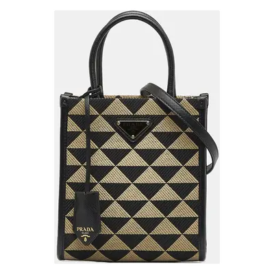 Prada Beige Black Mini Symbole Triangolo Tote