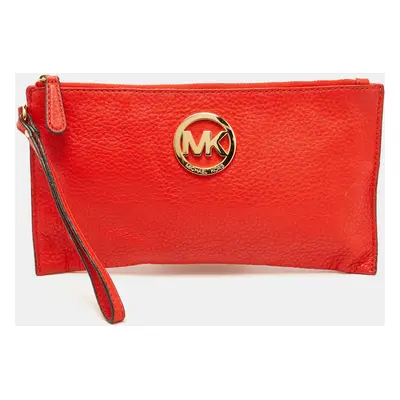 MICHAEL Michael Kors Orange Leather Wristlet Clutch