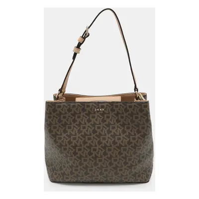 Dkny Beige Signature Coated Canvas and Leather Satchel