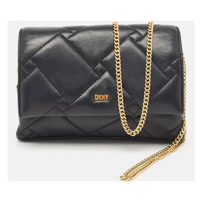 Dkny Black Quilted Leather Willow Chain Clutch