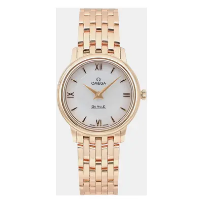 Omega White 18K Rose Gold De Ville Prestige 424.50.27.60.05.002 Quartz Women's Wristwatch 27.4mm