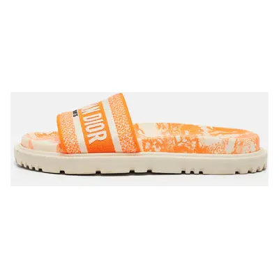 Dior Orange/White Embroidered Canvas Dway Flat Slides Size