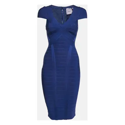 Herve Leger Cobalt Blue Bandage Knit Jersey Layton Dress