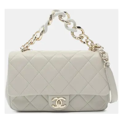 Chanel Grey Small Lambskin Elegant Chain Single Flap