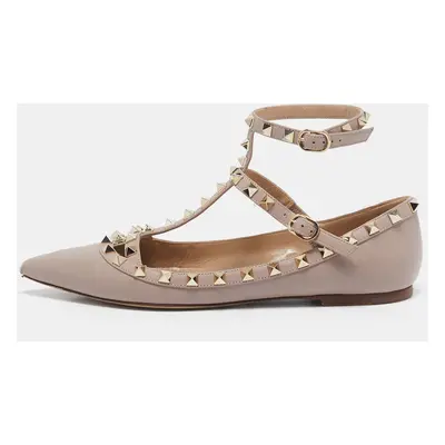 Valentino Beige Leather Rockstud Cage Ballet Flats Size