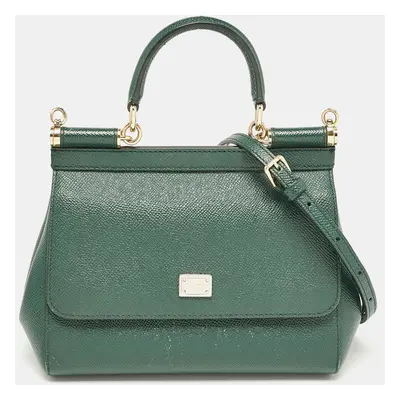 Dolce & Gabbana Green Leather Small Miss Sicily Top Handle Bag