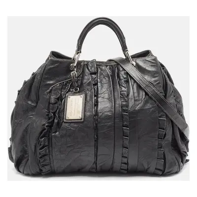 Dolce & Gabbana Black Leather Ruffle Miss Brooke Bag