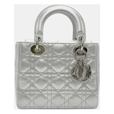 Christian Dior Silver Leather Lady Dior Medium Handbag