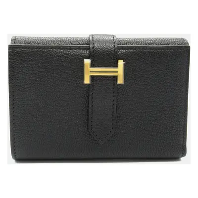 Hermes Black Leather Bearn Short Wallet