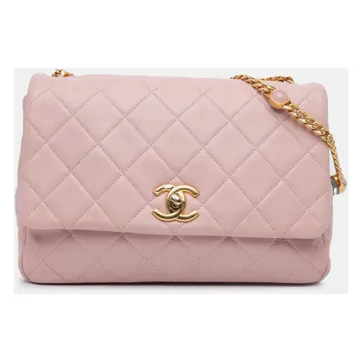 Chanel Pink CC Quilted Lambskin Embellished Chain Flap