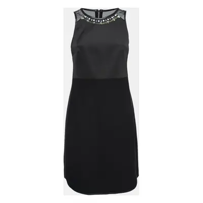 Rebecca Taylor Black Neoprene and Mesh Embellished Neckline Dress