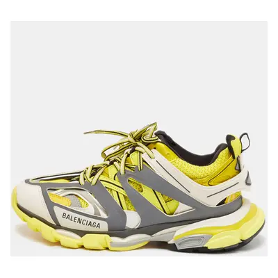 Balenciaga Yellow/Grey Faux Leather and Mesh Track Sneakers Size