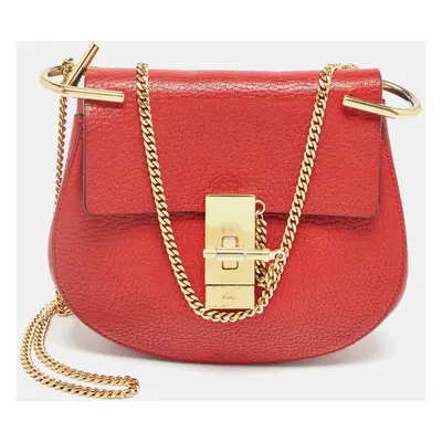 Chloe Red Leather Small Drew Chain Crossbody Bag